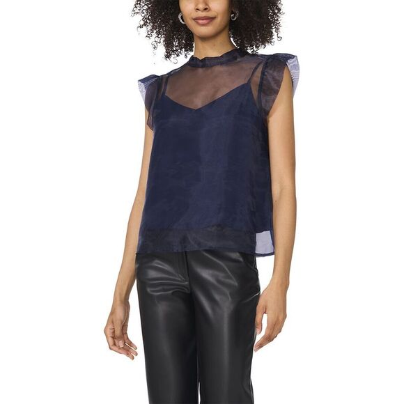 Vince Camuto Tops - Vince Camuto Womens  High Neck Ruffle Sleeve Tank, Blue